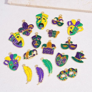 Colorful Mardi Gras enamel charm set with masks and hats for jewelry making