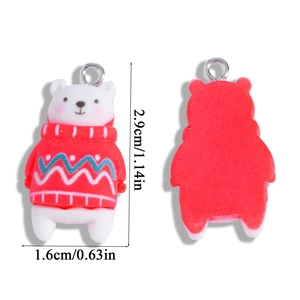 Cute resin Christmas bear pendant with red sweater and metal loop, 2.9cm height