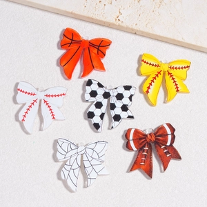 Set of 6 sports themed acrylic bow pendants for DIY jewelry and keychains accessories