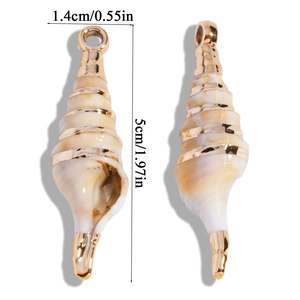 Detailed size view of gold acrylic conch pendant shell charm measuring 1.4cm by 5cm