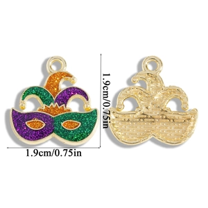 Glittering carnival clown mask pendant charm in green purple and orange gold finish