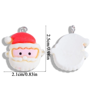 Front and back view of resin Santa Claus charm showing dimensions of 2.5cm by 2.1cm