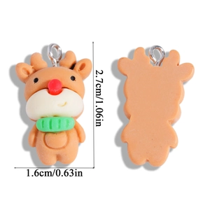 Detail view of 2.7x1.6cm resin reindeer pendant with front and back sides shown
