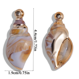 Golden acrylic sea shell pendant with spiral texture and metal plating for DIY jewelry