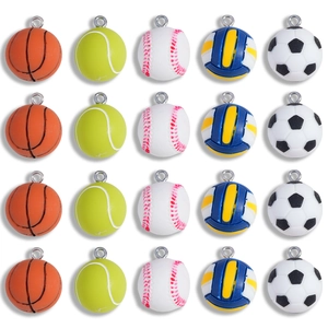 Simulation 3D Sportball Harz Anhänger Handbemaltes Öl Basketball Fußball Baseball Tennis Volleyball DIY Schmuck Zubehör