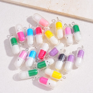 Cute capsule resin charms with cartoon faces and metal hooks for DIY jewelry making