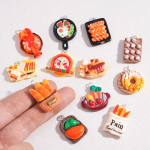 Bunte Lebensmittel-Anhänger aus Harz für DIY-Schmuck mit Pizza Hummer und Donut Motiven