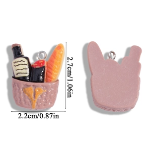 Harz Picknickkorb Anhänger mit Miniatur Wein und Brot, Vorder und Rückseite für DIY Schmuck
