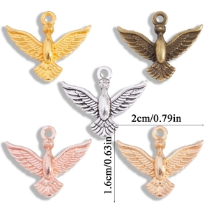Five assorted colors vintage bird pendants set for DIY jewelry with 2cm x 1.6cm dimensions