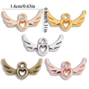 Hollow heart wing pendants in five metal finishes for DIY necklaces and earrings