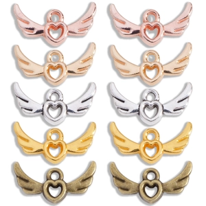 Vintage Zinc Alloy Hollow Heart Wing Pendants For Necklace Earrings Jewelry Making Angel Wings DIY Charms Accessory