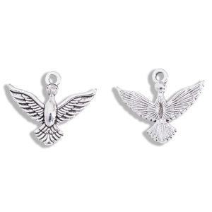 Pair of vintage silver alloy bird charms with intricate feather details for jewelry DIY