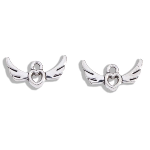 DIY silver hollow heart wings pendant charms for vintage jewelry making necklaces