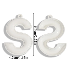 White letter S faux leather pendant for DIY keychains and bags, 6.4cm height