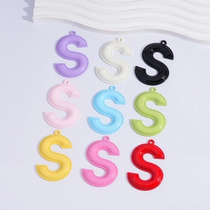 Colorful S-letter pendant charms with faux stitching for DIY jewelry and keychains