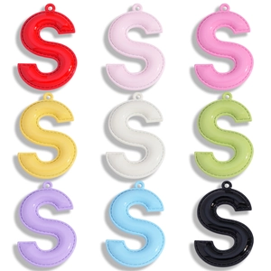 Letter S Pendant Vintage Imitation PU Leather Style Zinc Alloy DIY Keychain Bag Charm Accessory Lacquer Painted Jewelry