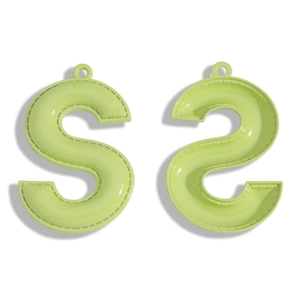 DIY light green faux leather letter S pendant with glossy finish for keychains