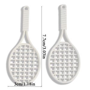 Miniature white tennis racket alloy pendants for DIY keychain and bag decorations