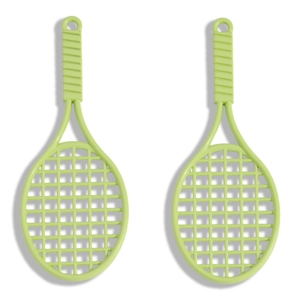 Set of two light green tennis racket shaped alloy pendants for DIY keychains and bags