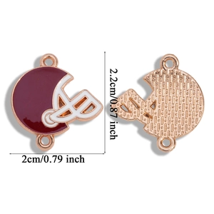 Rugby helmet enamel pendant connectors for DIY jewelry making in burgundy and white
