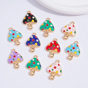 Colgantes de champiñones de colores en aleación con baño de oro y esmalte brillante