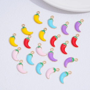 Colorful chili pepper enamel pendants with gold alloy rings for DIY jewelry making