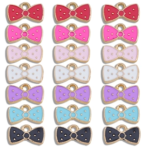 Mini Legierung Emaille Schleife Anhänger Charms Mit Goldenen Punkten Für DIY Schmuckherstellung Halskette Armband Ohrringe Zubehör