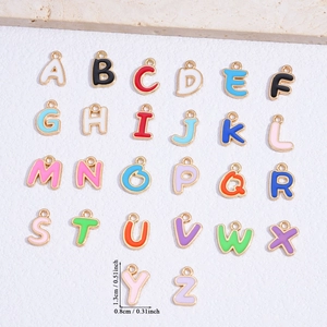Set of 26 colorful enamel A-Z initial charms with gold plating for DIY jewelry making