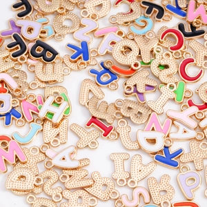 Colorful enamel cartoon A-Z letter pendants in gold alloy for DIY jewelry making