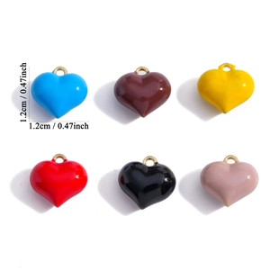 Colorful 1.2cm enamel heart charms set in six vibrant colors with gold metal rings