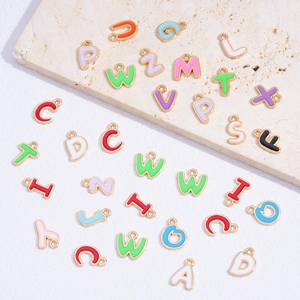 Colorful 26 alphabet charms set in gold alloy with oil drip finish for DIY jewelry