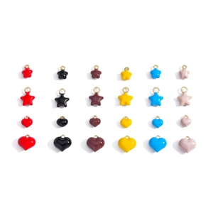 Colorful enamel heart and star charms with gold plated rings for DIY jewelry making
