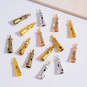 DIY vintage alloy lighthouse pendants in four metallic finishes for custom jewelry crafting