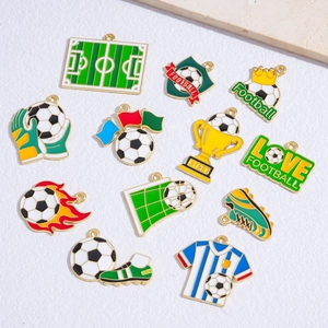 Enameled soccer theme alloy charms set including football jersey trophy and shoes