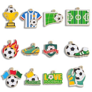 Soccer Sports Theme Enamel Alloy Charms For DIY Necklace Keychain Making Soccer Ball Trophy Jersey Cleats Pendants