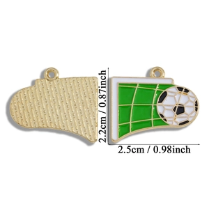 Enameled football soccer charms with green goal net pattern for DIY jewelry making