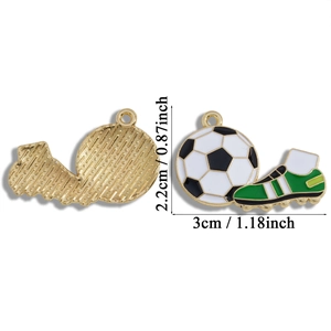 Soccer and cleat enamel alloy pendants for DIY necklaces and keychains, gold plated finish