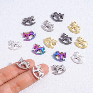 Polished rocking horse pendant charms in assorted metallic finishes for DIY jewelry making