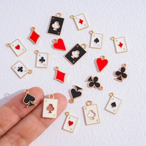DIY Playing Card Charms Set with Ace and Suit Symbols in Enamel Alloy with Gold Trim