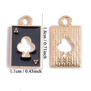 Detailed front and back view of ace of clubs poker charm with black enamel and gold finish