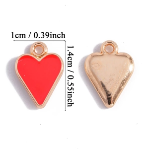 Red heart enamel playing card charm in gold-plated alloy for DIY jewelry making