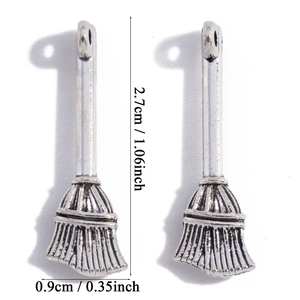 Retro silver alloy magic broom pendant charms for DIY Halloween jewelry making