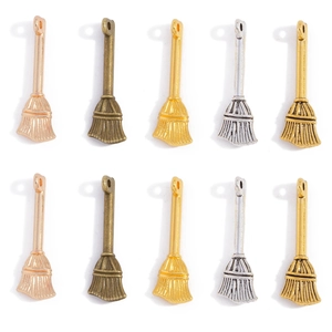 Vintage Zinc Alloy Magic Broom Pendant DIY Jewelry Making Accessories Halloween Witch Broomstick Charms For Necklace Bracelet Making