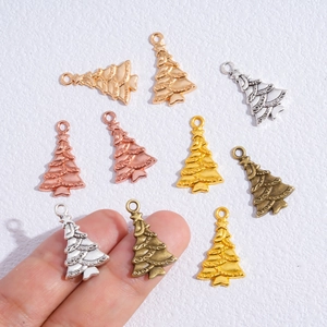 DIY Christmas tree pendants in multicolor alloy finishes for necklace jewelry making