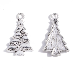Silver Christmas tree alloy pendants for DIY jewelry making showing front and back texture