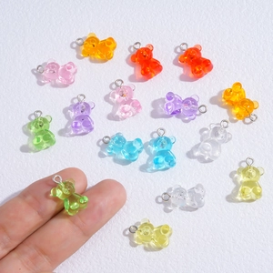 Colorful 3D resin gummy bear charms with metal hooks for DIY necklace making