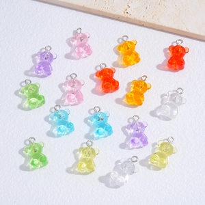 Colorful 3D resin bear pendants with silver rings for DIY necklaces and keychains