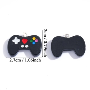 Black resin game controller charms for DIY necklaces with heart and multi-colored buttons