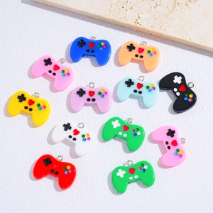 Colorful resin game controller charms with metal rings for DIY jewelry making