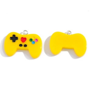 Yellow resin game controller pendants for DIY necklaces and keychains with metal rings